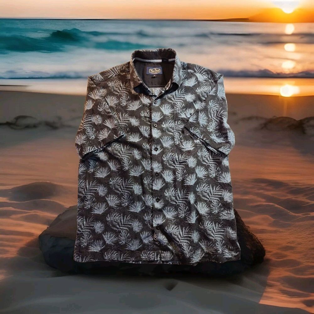 Nat Nast Silk Blend Shirt Men Large Black Blue Floral Short Sleeve Hawaiian 978